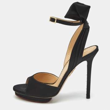 Pre Owned Charlotte Olympia Black Satin Wallace Ankle Strap Sandals Size 36