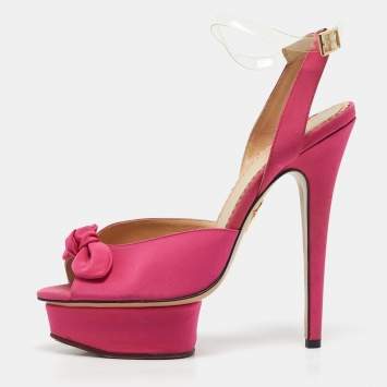 Pre Owned Charlotte Olympia Pink Satin Serena Ankle Strap Sandals Size 39