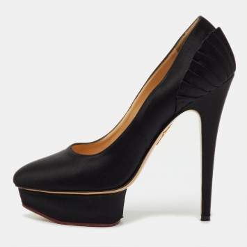 مملوكة مسبقًا Charlotte Olympia Black Satin Dolly Platform Pumps Size 39
