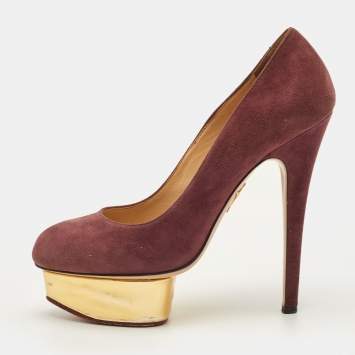 مملوكة مسبقًا Charlotte Olympia Dolly Size 37.5 Burgundy Suede Platform Pumps