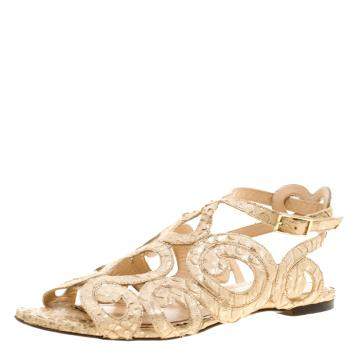 Pre Owned Charlotte Olympia Beige Python Embossed Leather Elisa Sandals Size 36