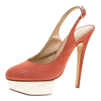 Pre Owned Charlotte Olympia Red Suede Dolly Slingback Platform Pumps Size 40