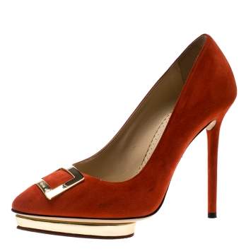 Pre Owned Charlotte Olympia Red Suede Fairest Of Them All Platform Pumps Size 36.5