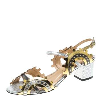 Pre Owned Charlotte Olympia Multicolor Leather Studded Ankle Strap Sandals Size 37