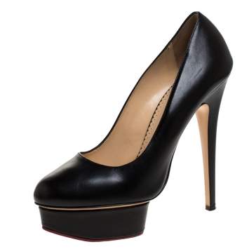 مملوكة مسبقًا Charlotte Olympia Black Leather Dolly Platform Pumps Size 40