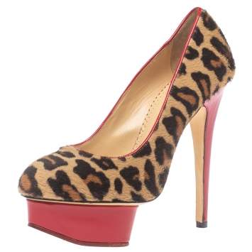 Pre Owned Charlotte Olympia Brown/Beige Calf Hair Platform Pumps Size 36