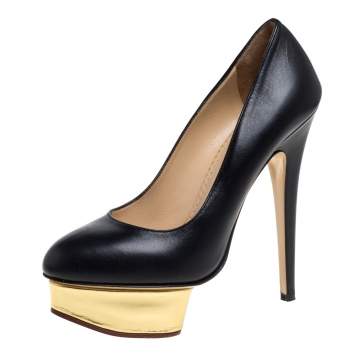 Pre Owned Charlotte Olympia Black Leather Dolly Platform Pumps Size 38