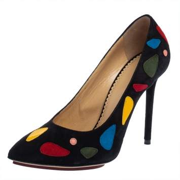 Pre Owned Charlotte Olympia Black Suede Modern Monroe Pumps Size 38