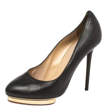 Pre Owned Charlotte Olympia Black Dolly Platform Pumps Size 39.5