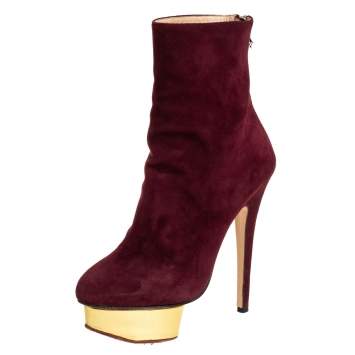 Charlotte Olympia Burgundy Suede  Ankle Boots Size 36