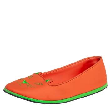Pre Owned Charlotte Olympia Orange Rubber Kitty Flats Size 41