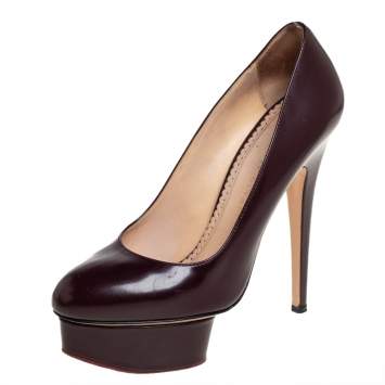 Pre Owned Charlotte Olympia Burgundy Leather Dolly Platform Pumps Size 37