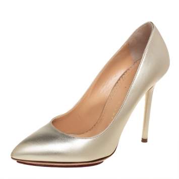 Pre Owned Charlotte Olympia Metallic Gold Leather Monroe Pumps Size 36