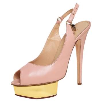 Pre Owned Charlotte Olympia Pale Pink Leather Bon Bon Platform Slingback Sandals Size 39