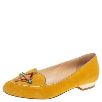Pre Owned Charlotte Olympia  Yellow Suede Sagittarius  Loafers  Size 36