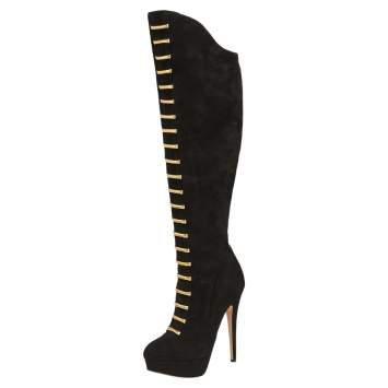 Pre Owned Charlotte Olympia Black Suede zipper Knee Length Boots Size 38