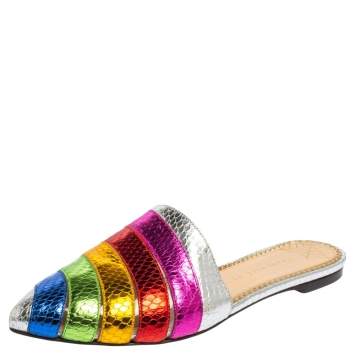 Pre Owned Charlotte Olympia Multicolor Python Embossed Leather Mule Sandals Size 37 