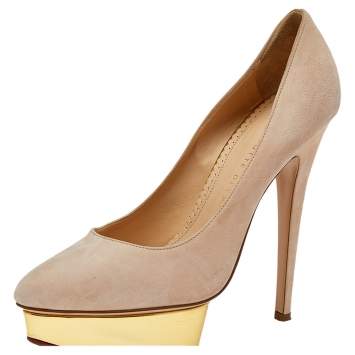 Pre Owned Charlotte Olympia Beige Suede Dolly Pumps Size 38.5
