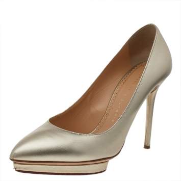 Pre Owned Charlotte Olympia Metallic Gold Leather Monroe Pumps Size 39