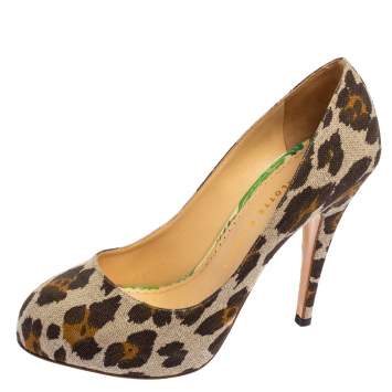 Pre Owned Charlotte Olympia Tricolor Animal Print Canvas Platform Pumps Size 38