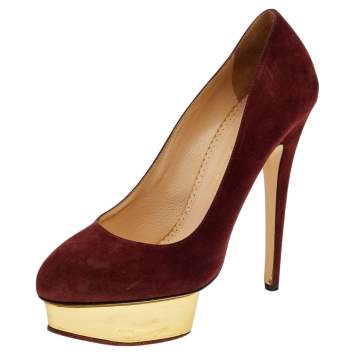 Pre Owned Charlotte Olympia Burgundy Suede Dolly Platform Pumps Size 40