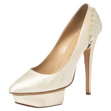 Pre Owned Charlotte Olympia Ivory Satin Masako Platform Pumps Size 38 