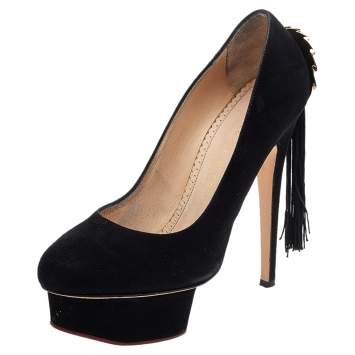 Pre Owned Charlotte Olympia Black Suede Fantastic Dolly Tassel Pumps Size 37