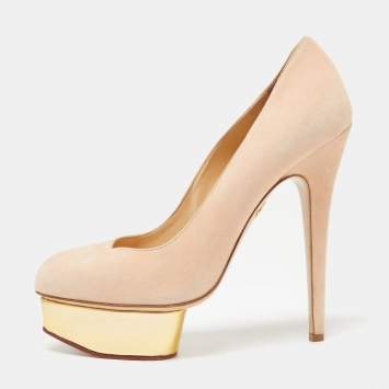 Pre Owned Charlotte Olympia Pink Suede Debbie Platform Pumps Size 39.5