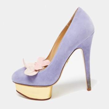 Pre Owned Charlotte Olympia Lavender Suede Dolly Platform Pumps Size 37