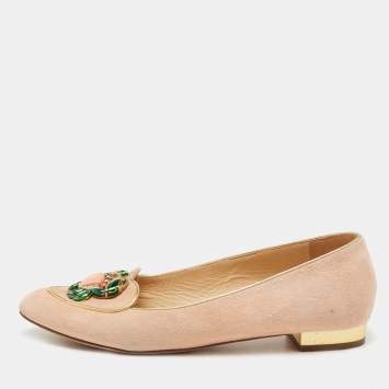 Pre Owned Charlotte Olympia Peach Suede Birthday Zodiac Cancer Ballet Flats Size 41