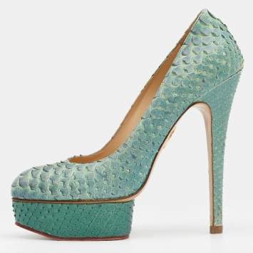 Pre Owned Charlotte Olympia Ombre Mint Green/Blue Python Leather Priscilla Platform Pumps Size 40