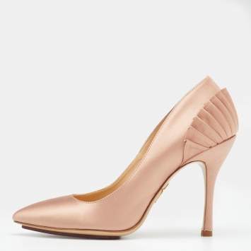 Pre Owned Charlotte Olympia Beige Satin Blake Pleated Pumps Size 37