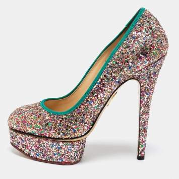 Pre Owned Charlotte Olympia Multicolor Glitter Priscilla Platform Pumps Size 38