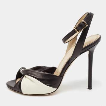Pre Owned Charlotte Olympia Black/White Leather Do The Twist Ankle Strap Sandals Size 37
