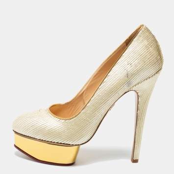 مملوكة مسبقًا Charlotte Olympia Cream Sequin Priscilla Pumps Size 40