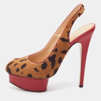 Pre Owned Charlotte Olympia Brown Leopard Pony Hair Dolly Slingback Platform Sandals Size 39