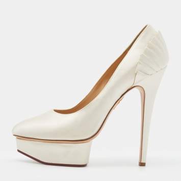 Pre Owned Charlotte Olympia White Satin Paloma Platform Pumps Size 39