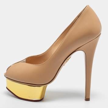 Pre Owned Charlotte Olympia Beige Leather Daphne Platform Pumps Size 35