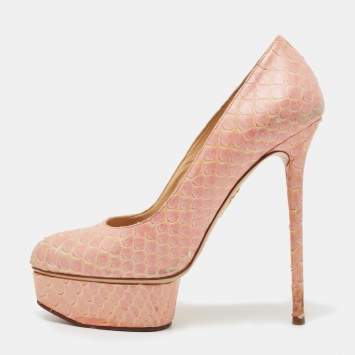 مملوكة مسبقًا Charlotte Olympia Pink Python Priscilla Platform Pumps Size 37