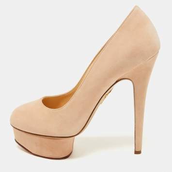 مملوكة مسبقًا Charlotte Olympia Beige Suede Platform Pumps Size 37.5