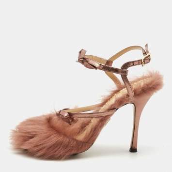 Pre Owned Charlotte Olympia Multicolor Leather and Fur Caress Me Peep Toe Sandals Size 39