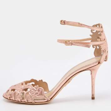 Pre Owned Charlotte Olympia Rose Gold Leather Ankle Strap Sandals Size 41