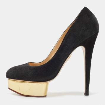 Pre Owned Charlotte Olympia Black Suede Dolly Pumps Size 39