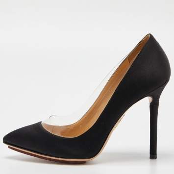 Pre Owned Charlotte Olympia Black Satin Party Monroe Pumps Size 36.5