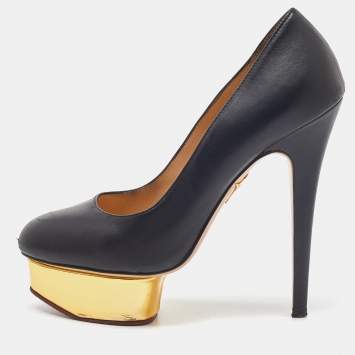 Pre Owned Charlotte Olympia Black Leather Dolly Platform Pumps Size 38