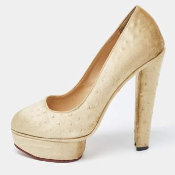 Pre Owned Charlotte Olympia Olive Green Velvet Dolly Platform Pumps Size 39.5
