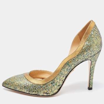 Pre Owned Charlotte Olympia Metallic Snakeskin D'orsay Pump Size 36