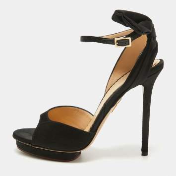 Pre Owned Charlotte Olympia Black Satin Wallace Sandals Size 38