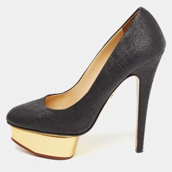Pre Owned Charlotte Olympia Black Raffia Dolly Pumps Size 39.5