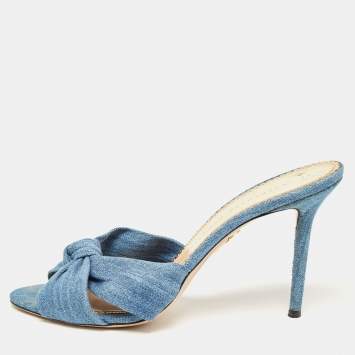 Pre Owned Charlotte Olympia Blue Demin Knotted Slides Size 41 